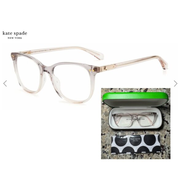 Kate Spade Joliet eyeglass frame Grey Pink + new green case + cleaning cloth - Picture 1 of 11